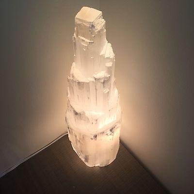 Selenite Crystal Skyscraper Lamp — Energy Cleansing Light