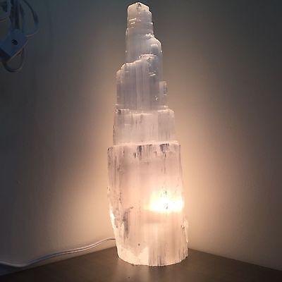 Selenite Crystal Skyscraper Lamp — Energy Cleansing Light