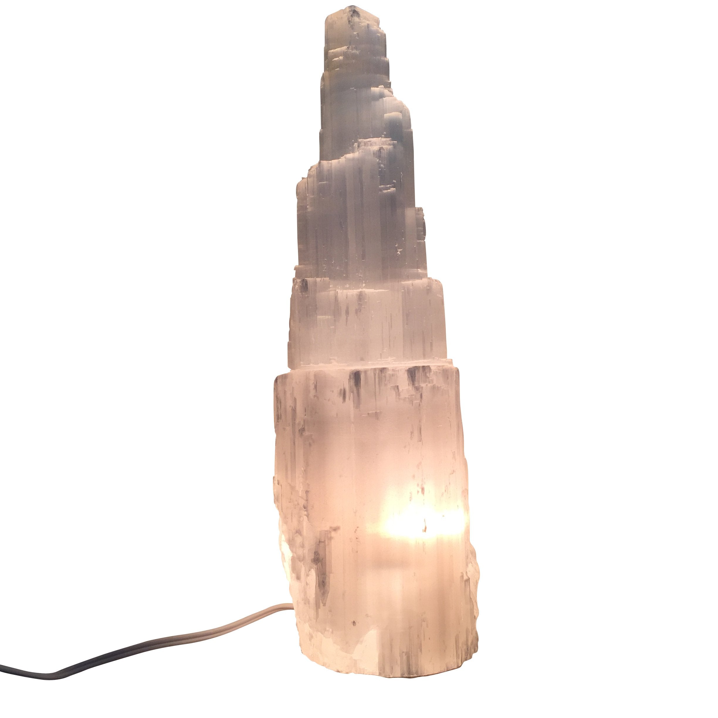 Selenite Crystal Skyscraper Lamp — Energy Cleansing Light